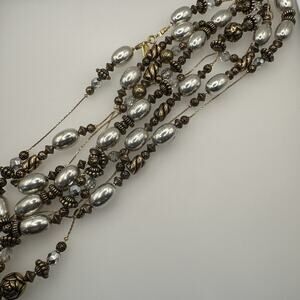 Debby Reid Two-Tone Silver Antique Gold And Crystal 92” Long Necklace
